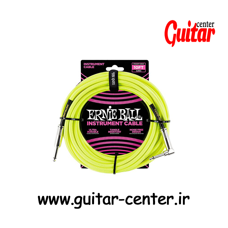 Ernie Ball 10′ Braided Straight / Angle Instrument Cable – Neon Yellow