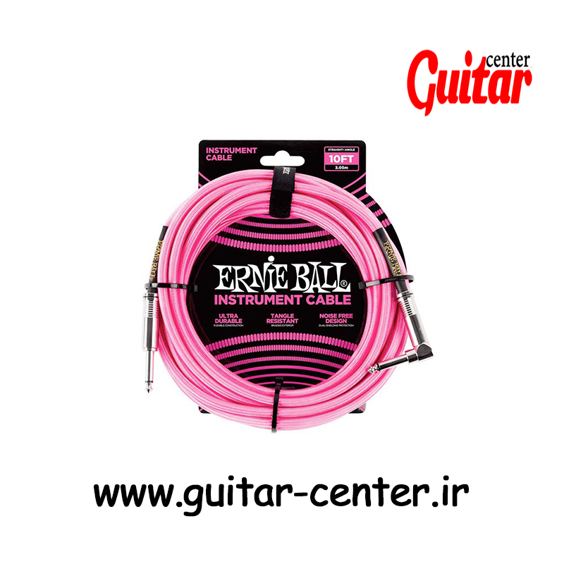 Ernie Ball 10′ Braided Straight / Angle Instrument Cable – Neon Pink